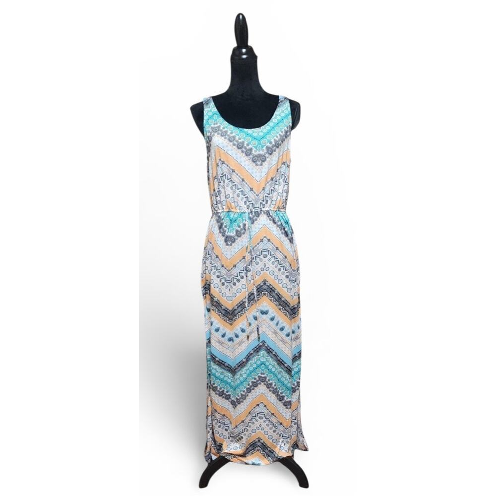 Faded Glory Women's Size Large L 12-14 Sleeveless Blue Maxi Summer Casual Dress
